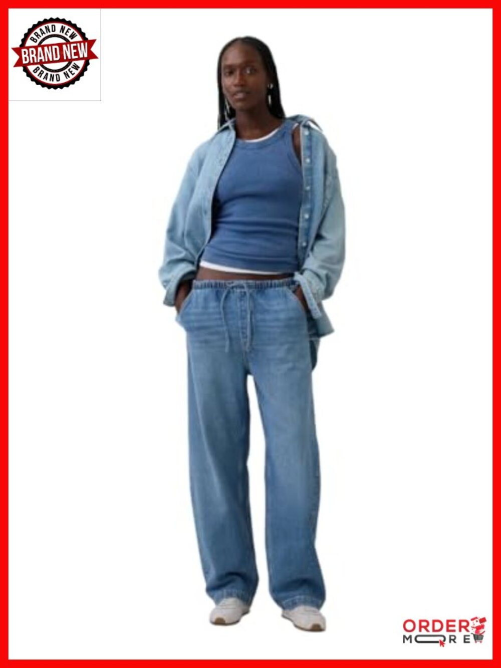 GAP Pull-On Barrel Denim Jean Mid Rise Wide Leg Loose Fit Pull On Jeans